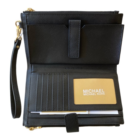 MICHAEL KORS ADELE LOGO SMARTPHONE WALLET JET SET DOUBLE ZIP WRISTLET 7-8 - Picture 3 of 6